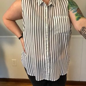 Semi sheer sleeveless striped button down